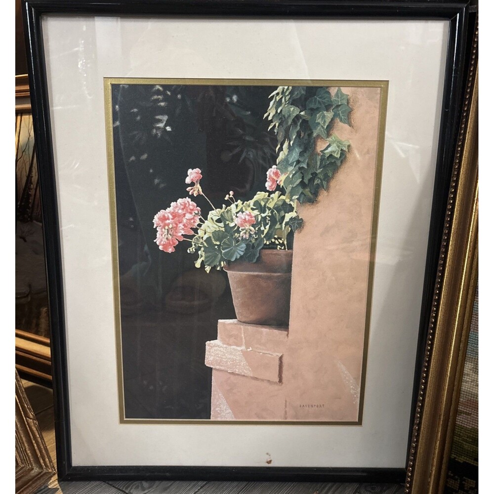 Potted Geranuims  framed artwork By Daven Port  17x21